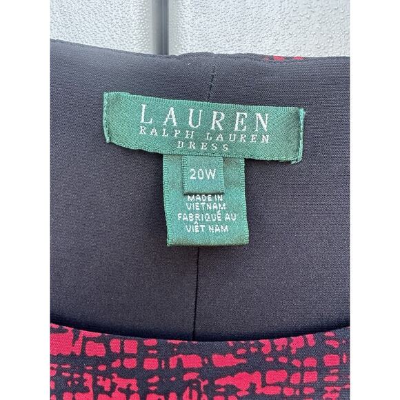 Ralph Lauren Sheath Dress SZ 20W Red Black Print Jersey Knit Ruched Gathered - Picture 4 of 11